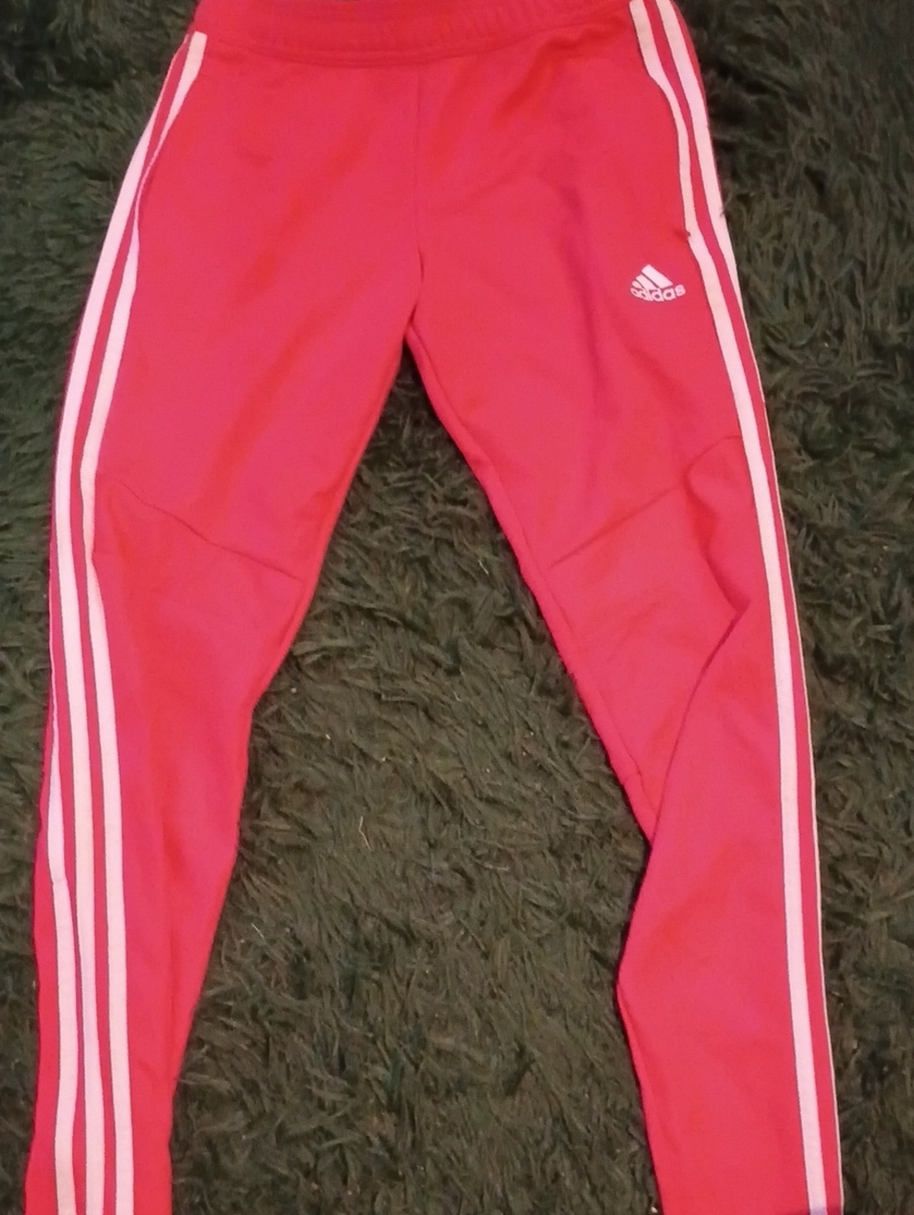 adidas Pink Girls' Slim Track Pants with White Stripes